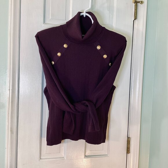 Express Ribbed Novelty Button Turtleneck Sweater PLUM Size XL Quiet Luxury - Picture 1 of 5
